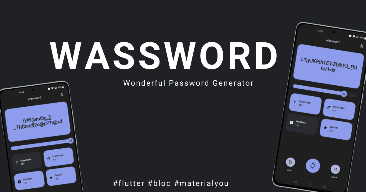 Wassword: wonderful password generator built in Flutter